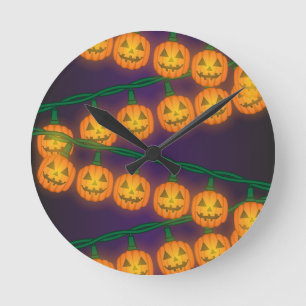 Jack O Lantern Lights Round Clock