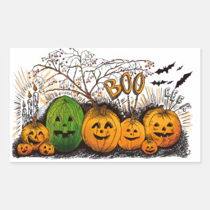 Jack-O-Lantern Line Up Rectangular Sticker