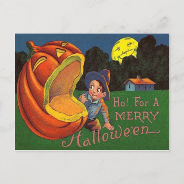 Jack O Lantern Man In The Moon Boy Postcard (Front)