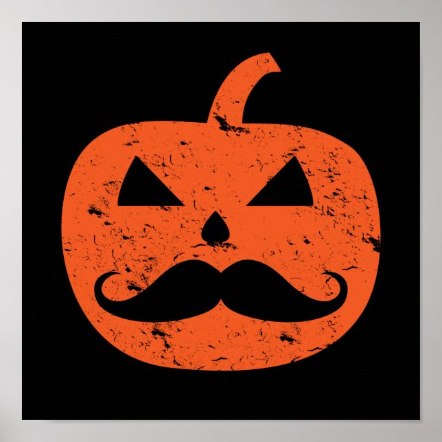 Jack O Lantern Moustache Pumpkin Funny Halloween Poster (Front)