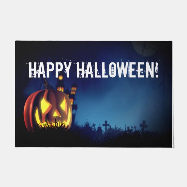 Jack-O-Lantern on Halloween Night  Doormat (Front)