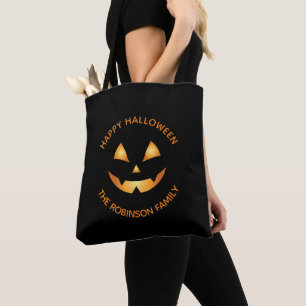 Jack O Lantern Orange Black Halloween Family Name Tote Bag
