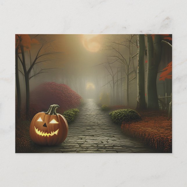 Jack-O' Lantern Path with Creepy Shadow Halloween Holiday Postcard (Front)