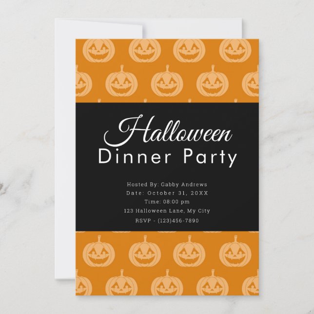 Jack-O' Lantern Pattern Halloween Dinner Party Invitation (Front)