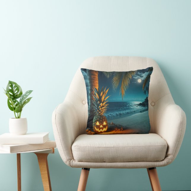 Jack-o-lantern Pineapple On A Beach Cushion (Chair)
