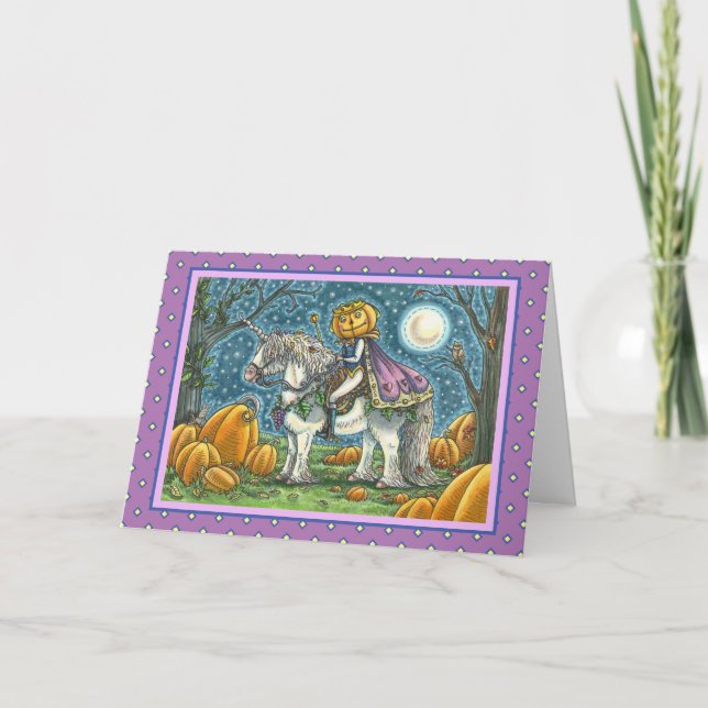 JACK O LANTERN PRINCE ON HIS MAGIC UNICORN HOLIDAY CARD (Front)