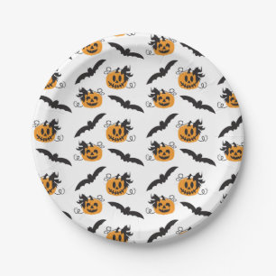 Jack O Lantern Pumpkin Bat Halloween Black Orange Paper Plate