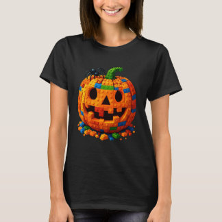 Jack O Lantern Pumpkin Blocks Building Happy Hallo T-Shirt