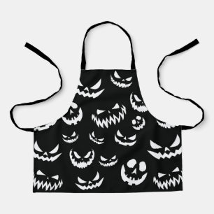 Jack O Lantern Pumpkin Face Black and White Apron