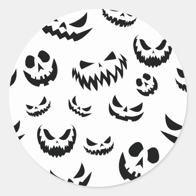 Jack O Lantern Pumpkin Face Black and White Classic Round Sticker (Front)