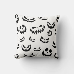 Jack O Lantern Pumpkin Face Black and White Cushion