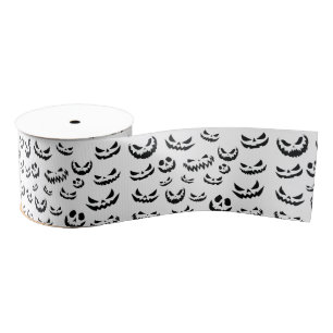 Jack O Lantern Pumpkin Face Black and White Grosgrain Ribbon