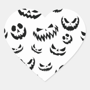 Jack O Lantern Pumpkin Face Black and White Heart Sticker