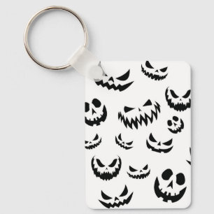 Jack O Lantern Pumpkin Face Black and White Key Ring