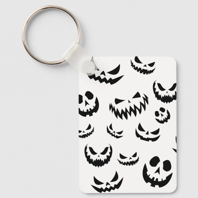 Jack O Lantern Pumpkin Face Black and White Key Ring (Front)