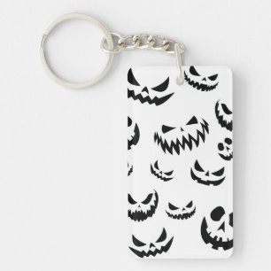 Jack O Lantern Pumpkin Face Black and White Key Ring