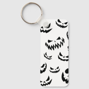 Jack O Lantern Pumpkin Face Black and White Key Ring
