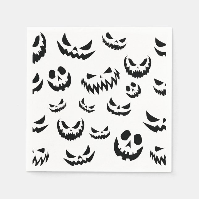 Jack O Lantern Pumpkin Face Black and White Napkin (Front)