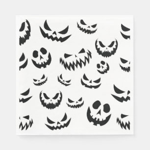 Jack O Lantern Pumpkin Face Black and White Napkin