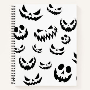 Jack O Lantern Pumpkin Face Black and White Notebook