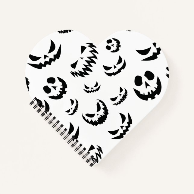 Jack O Lantern Pumpkin Face Black and White Notebook (Front)