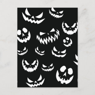 Jack O Lantern Pumpkin Face Black and White Postcard
