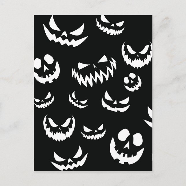 Jack O Lantern Pumpkin Face Black and White Postcard (Front)
