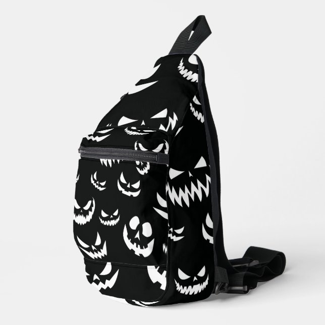 Jack O Lantern Pumpkin Face Black and White Sling Bag (Right Corner)