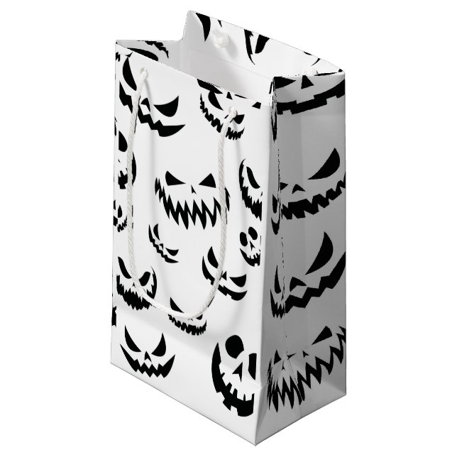 Jack O Lantern Pumpkin Face Black and White Small Gift Bag (Front Angled)