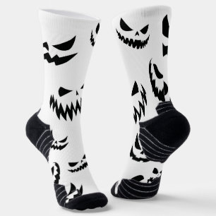Jack O Lantern Pumpkin Face Black and White Socks