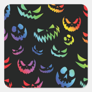Jack O Lantern Pumpkin Face Black and White Square Sticker
