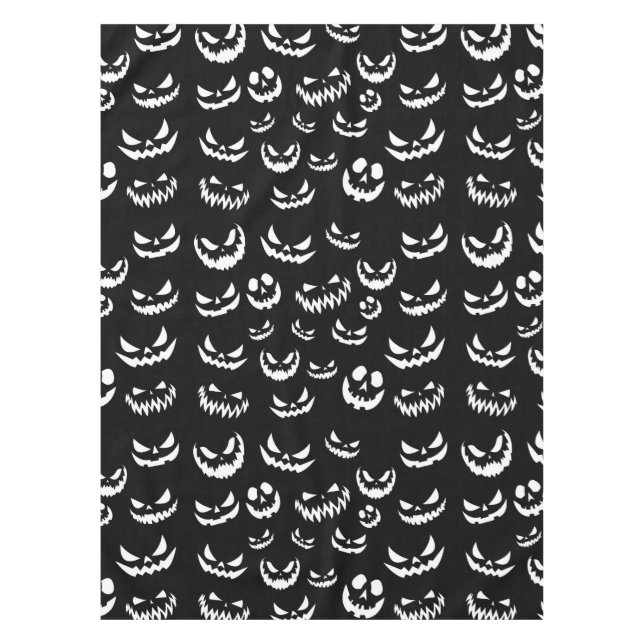 Jack O Lantern Pumpkin Face Black and White Tablecloth (Front)
