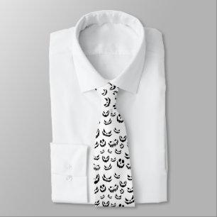 Jack O Lantern Pumpkin Face Black and White Tie