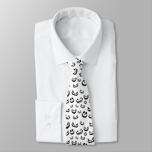 Jack O Lantern Pumpkin Face Black and White Tie (Tied)