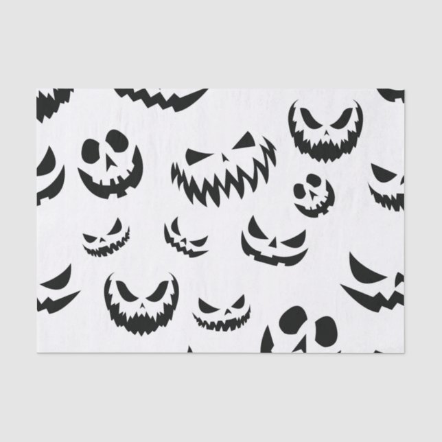 Jack O Lantern Pumpkin Face Black and White Tissue Paper (Front)