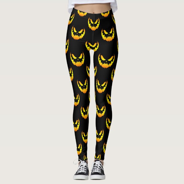 Jack O Lantern Pumpkin Face Gradient Leggings (Front)