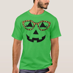 Jack O Lantern Pumpkin Face Hallowen Leopard T-Shirt