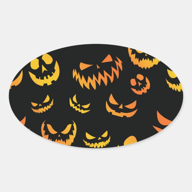 Jack O Lantern Pumpkin Face Oval Sticker (Front)
