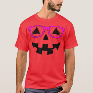 Jack O Lantern Pumpkin Face Pink Glasses Lashes Ha T-Shirt