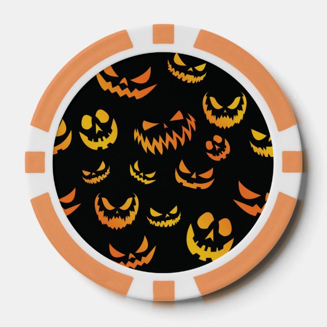 Jack O Lantern Pumpkin Face Poker Chips (Front)