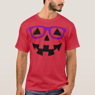 Jack O Lantern Pumpkin Face Purple Glasses Lashes  T-Shirt