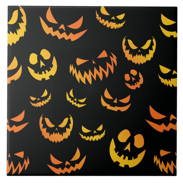 Jack O Lantern Pumpkin Face Tile (Front)