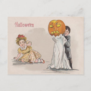 Jack O' Lantern Pumpkin Ghost Trick Or Treat Postcard