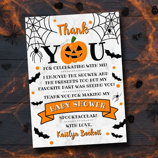 Jack-o'-lantern Pumpkin Halloween Baby Shower Thank You Card (Creator Uploaded)