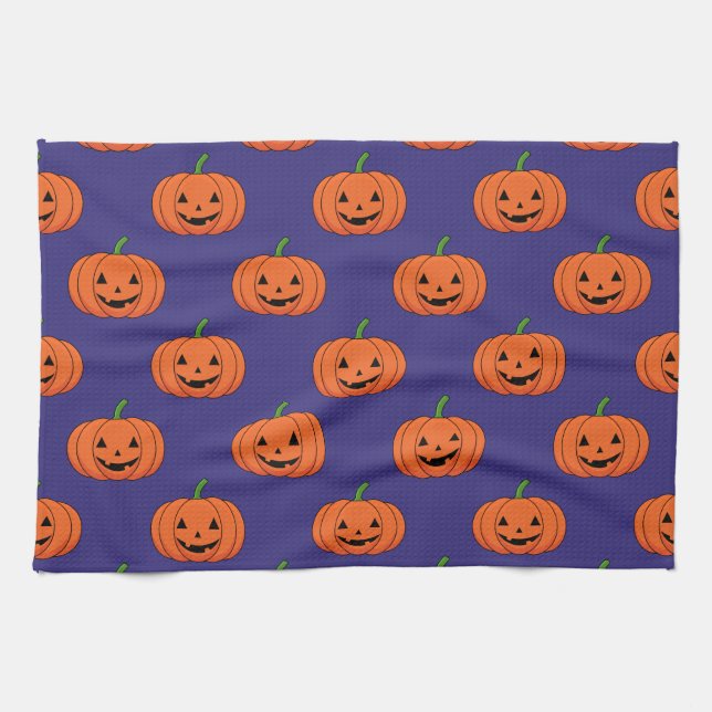 Jack-O'-Lantern Pumpkin Halloween Pattern Tea Towel (Horizontal)
