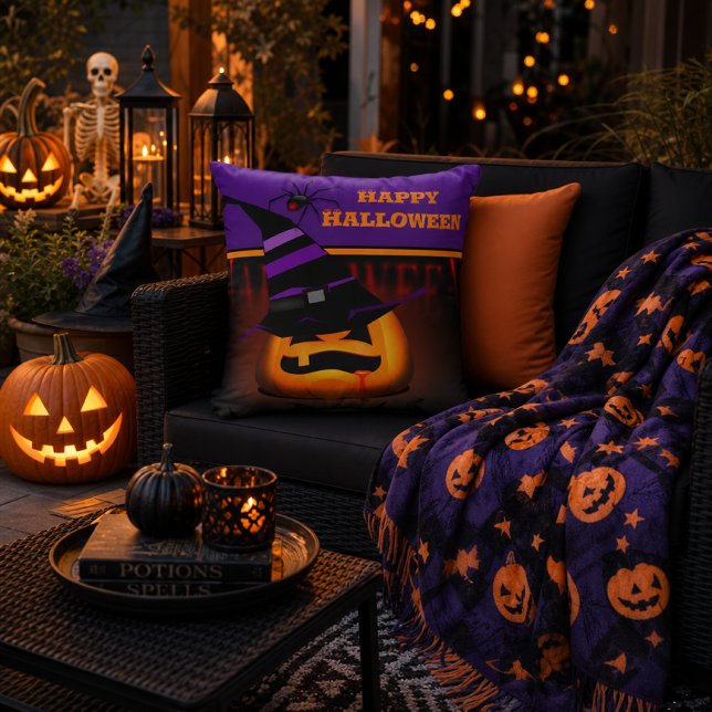  Jack O Lantern Pumpkin Halloween Purple Witch Hat Cushion (Creator Uploaded)
