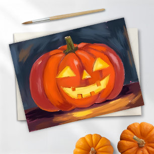 Jack-O-Lantern Pumpkin Halloween Watercolor Holiday Postcard