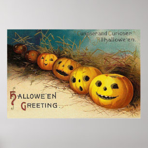 Jack O' Lantern Pumpkin Hay Field Poster