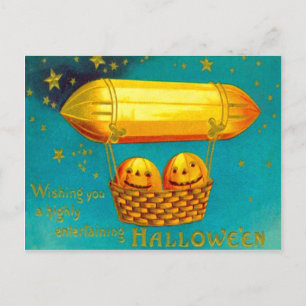 Jack O' Lantern Pumpkin Hot Air Balloon Postcard