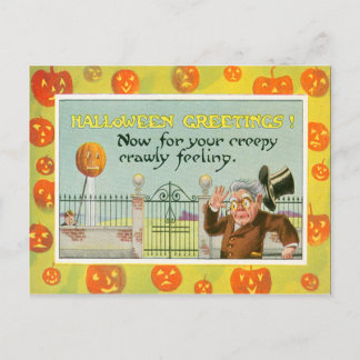 Jack O Lantern Pumpkin Man Top Hat Prank Postcard